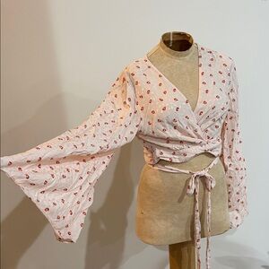 Floral Wrap Blouse with Bell Sleeves
